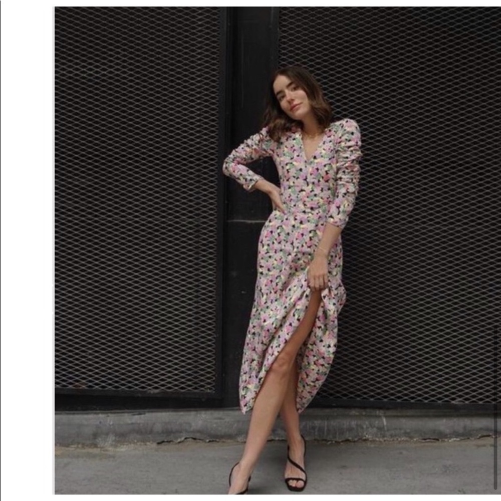 H&M Conscious Floral Print Lyocell-blend Ruched long sleeves Midi Sundress Large - Picture 7 of 15